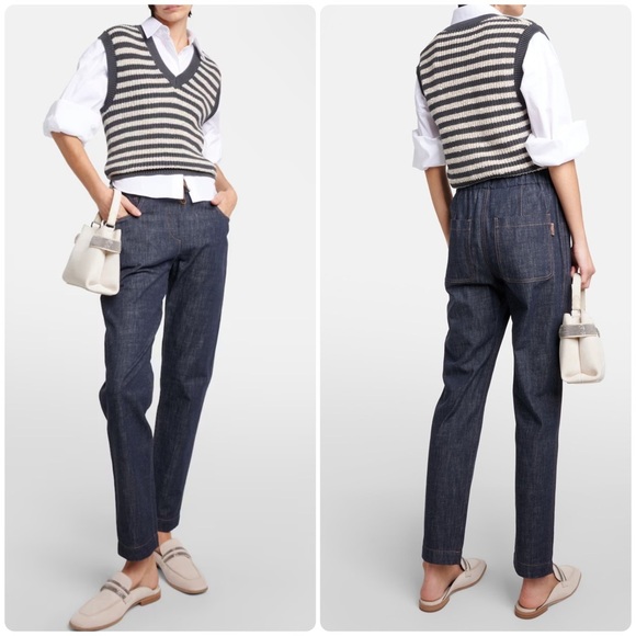 New! Brunello Cucinelli Embellished Tapered Drawstring Jeans 👖size 4 - Picture 1 of 13
